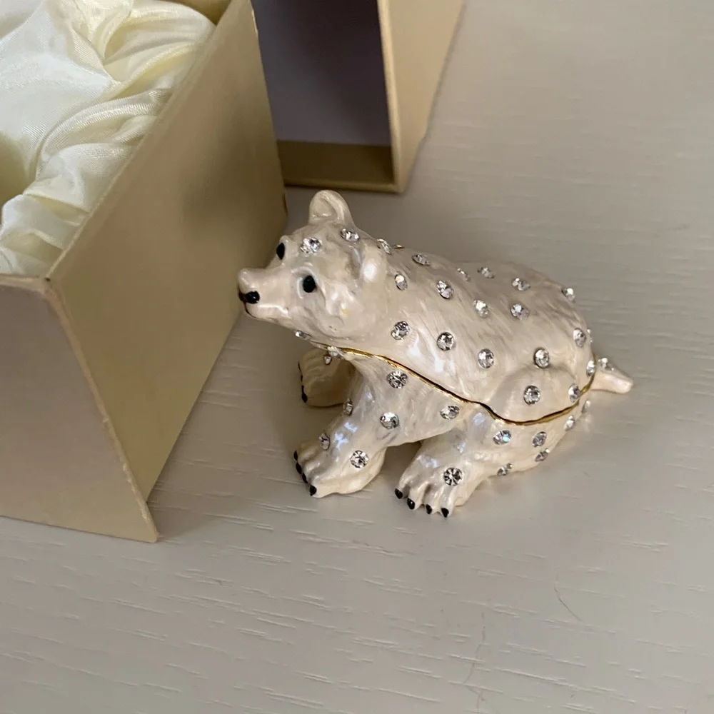 Pier 1 Ivory and Gold Polar Bear Trinket Box With Jewels